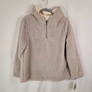 Forgotten Grace Grey Sherpa 1/4  Zip Hooded Pullover Sweater Size Small NWT